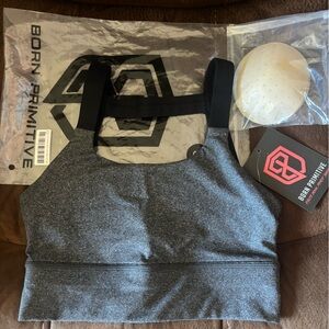 NWT Born Primitive S steel smoke strappy sports bra gym workout yoga